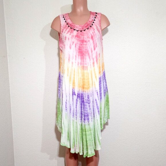 Shoreline Sleeveless Tie Dye Swim Cover Up One Size / Medium Pretty Summer Color - Picture 1 of 6